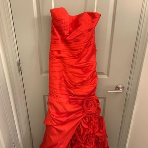 Red Rose Strapless Prom Dress